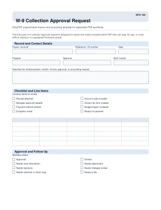 W-9 Collection Approval Request fillable PDF first-page preview