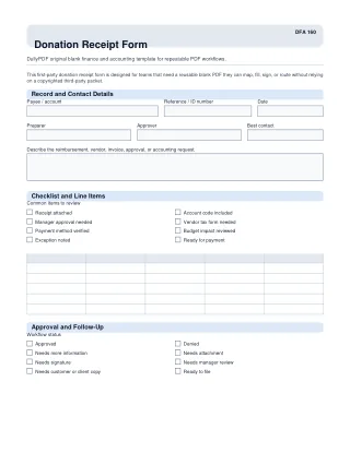 Donation Receipt Form fillable PDF first-page preview