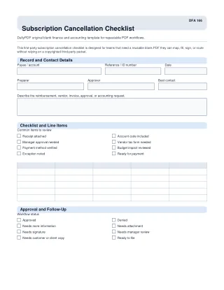 Subscription Cancellation Checklist fillable PDF first-page preview