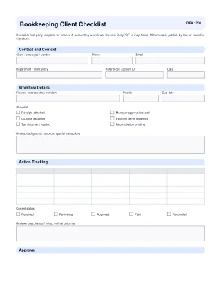 Bookkeeping Client Checklist fillable PDF first-page preview