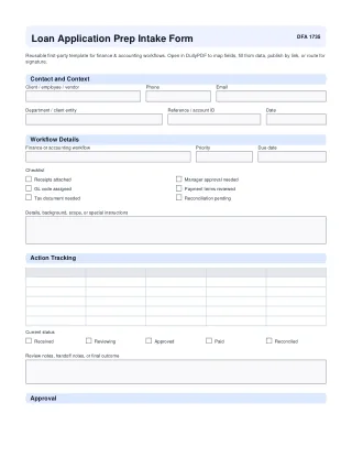 Loan Application Prep Intake Form fillable PDF first-page preview