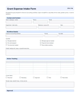 Grant Expense Intake Form fillable PDF first-page preview