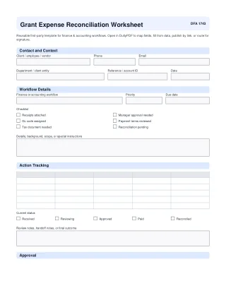 Grant Expense Reconciliation Worksheet fillable PDF first-page preview
