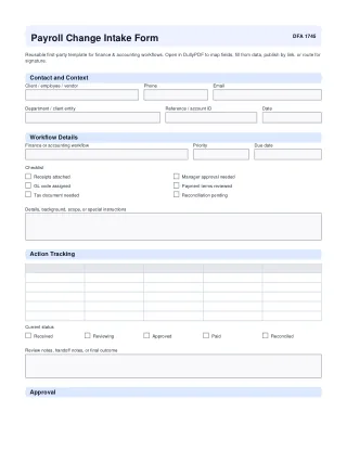 Payroll Change Intake Form fillable PDF first-page preview