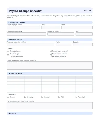 Payroll Change Checklist fillable PDF first-page preview
