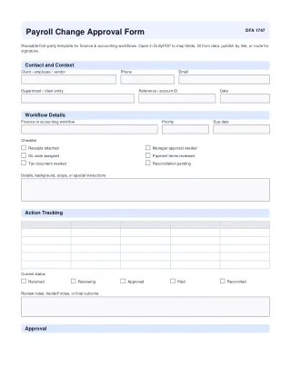 Payroll Change Approval Form fillable PDF first-page preview