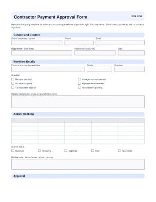Contractor Payment Approval Form fillable PDF first-page preview