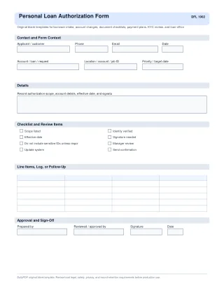 Personal Loan Authorization Form fillable PDF first-page preview