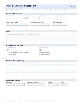 Auto Loan Status Update Form fillable PDF first-page preview