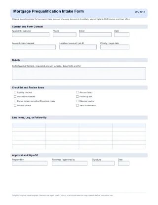 Mortgage Prequalification Intake Form fillable PDF first-page preview