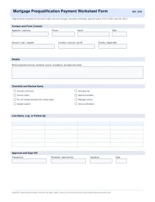 Mortgage Prequalification Payment Worksheet Form fillable PDF first-page preview