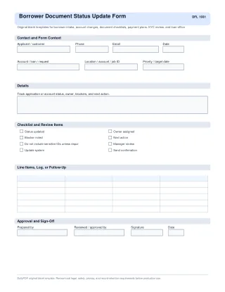 Borrower Document Status Update Form fillable PDF first-page preview