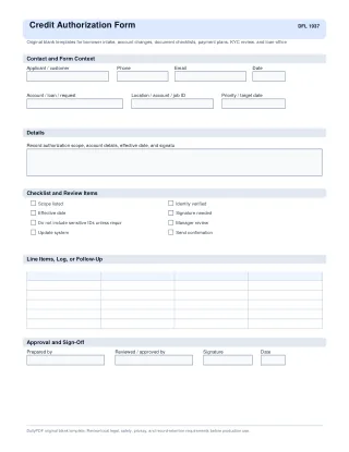 Credit Authorization Form fillable PDF first-page preview