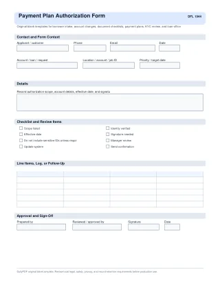 Payment Plan Authorization Form fillable PDF first-page preview