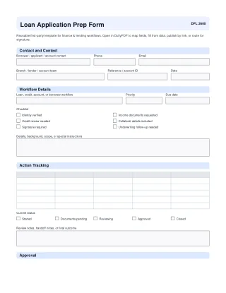 Loan Application Prep Form fillable PDF first-page preview