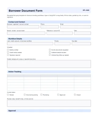 Borrower Document Form fillable PDF first-page preview