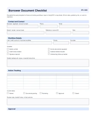 Borrower Document Checklist fillable PDF first-page preview
