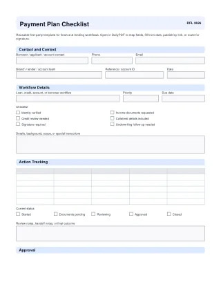 Payment Plan Checklist fillable PDF first-page preview