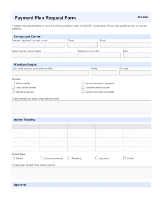 Payment Plan Request Form fillable PDF first-page preview