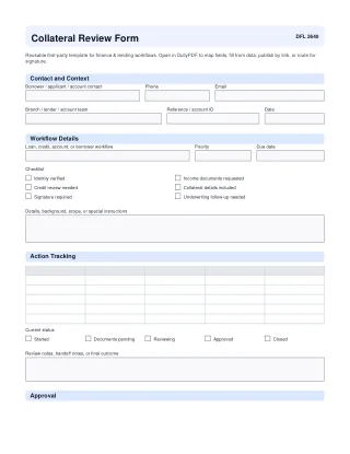 Collateral Review Form fillable PDF first-page preview