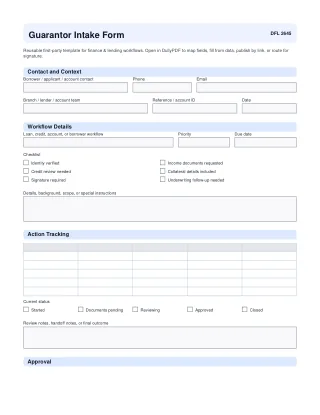 Guarantor Intake Form fillable PDF first-page preview