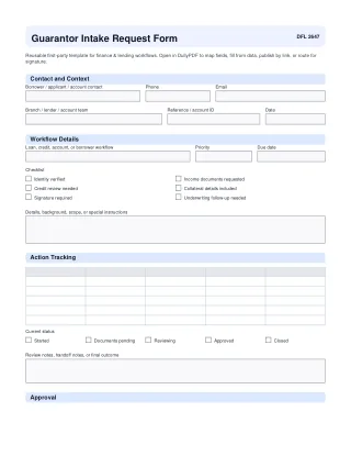 Guarantor Intake Request Form fillable PDF first-page preview