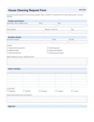 House Cleaning Request Form fillable PDF — first page preview