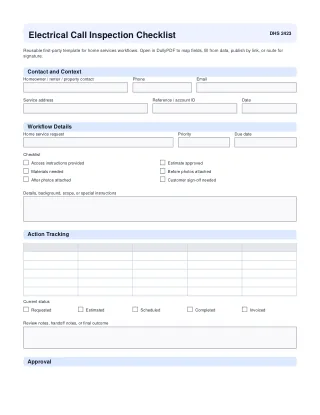 Electrical Call Inspection Checklist fillable PDF first-page preview