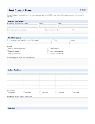 Pest Control Form fillable PDF first-page preview