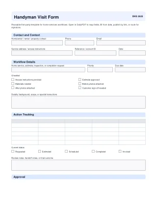 Handyman Visit Form fillable PDF first-page preview