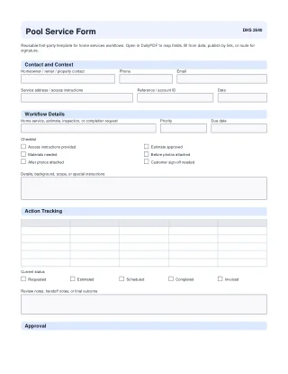 Pool Service Form fillable PDF first-page preview