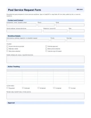 Pool Service Request Form fillable PDF first-page preview