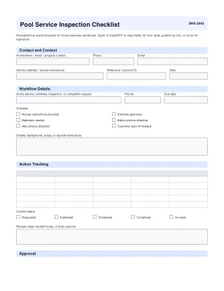 Pool Service Inspection Checklist fillable PDF first-page preview