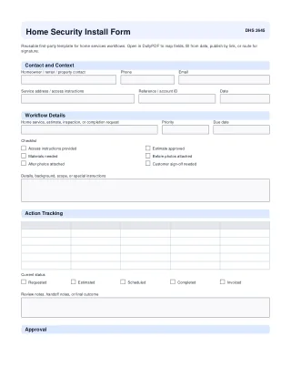 Home Security Install Form fillable PDF first-page preview