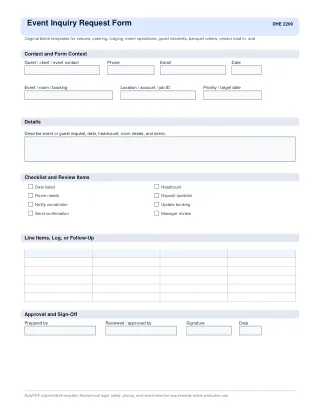 Event Inquiry Request Form fillable PDF — first page preview