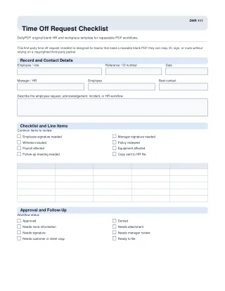 Time Off Request Checklist fillable PDF first-page preview