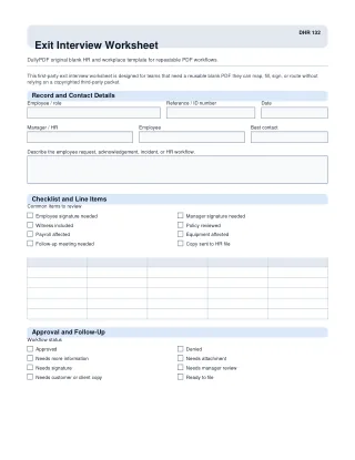 Exit Interview Worksheet fillable PDF first-page preview