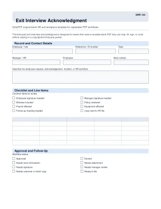 Exit Interview Acknowledgment fillable PDF first-page preview