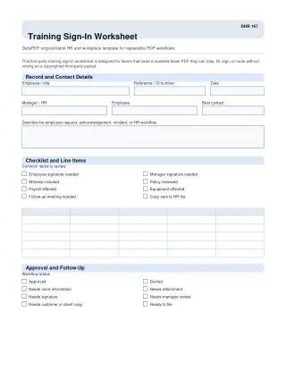 Training Sign-In Worksheet fillable PDF first-page preview
