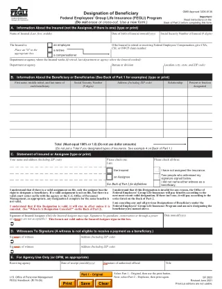 SF 2823 fillable PDF first-page preview of Designation of Beneficiary - Federal Employees' Group Life Insurance