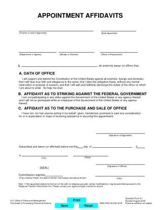 SF 61 fillable PDF first-page preview of Appointment Affidavits