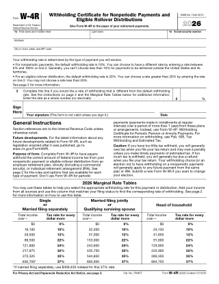 W-4R fillable PDF first-page preview of Withholding Certificate for Nonperiodic Payments