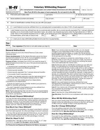 W-4V fillable PDF first-page preview of Voluntary Withholding Request