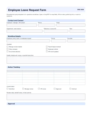 Employee Leave Request Form fillable PDF first-page preview