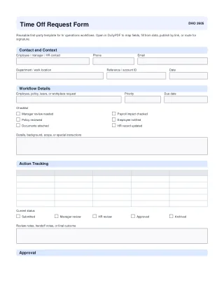 Time Off Request Form fillable PDF first-page preview