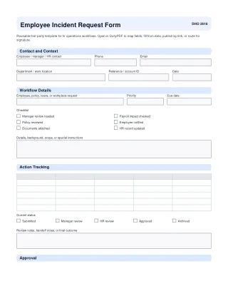 Employee Incident Request Form fillable PDF first-page preview
