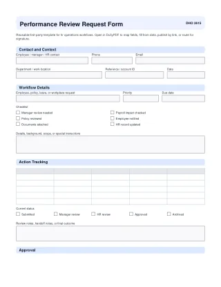 Performance Review Request Form fillable PDF first-page preview