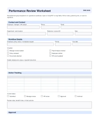 Performance Review Worksheet fillable PDF first-page preview