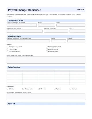Payroll Change Worksheet fillable PDF first-page preview