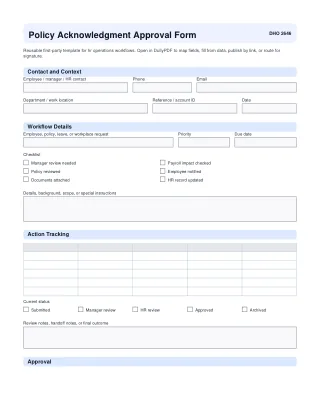 Policy Acknowledgment Approval Form fillable PDF first-page preview
